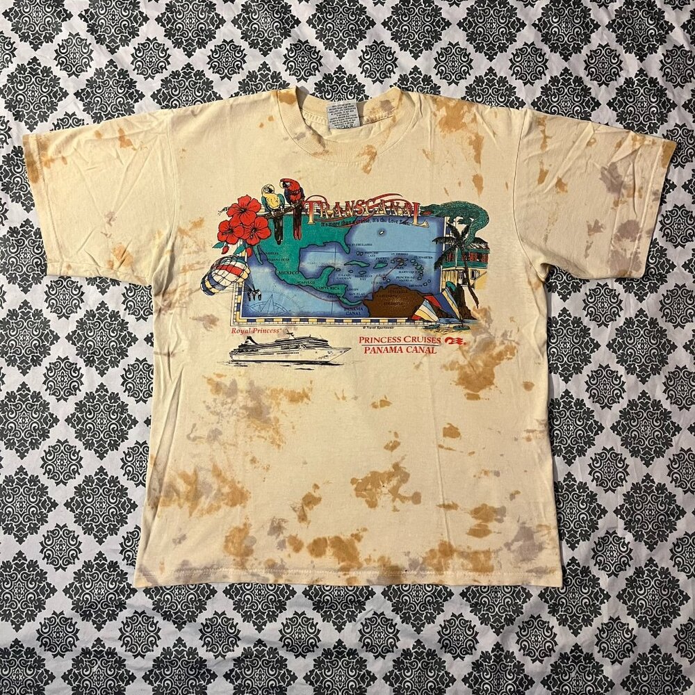 Vintage 90s Transcanal Princess Cruises Panama Canal Cream Tie Dye Graphic Tee
